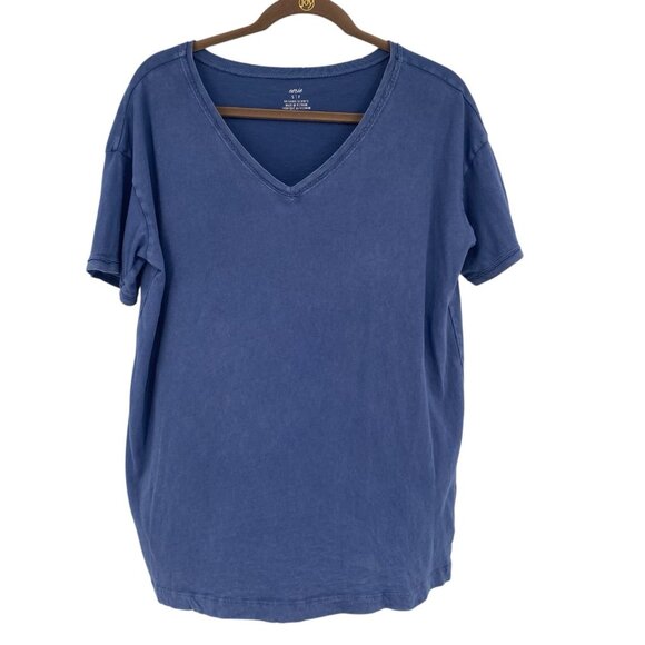 Aerie Women’s Size Small Washed Blue Oversized V-Neck Boyfriend T-Shirt Cotton - Picture 1 of 11